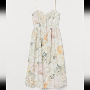 New H&M linen blend button floral midi dress
